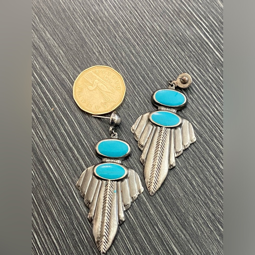 Silver and Turquoise colour Feather Earrings